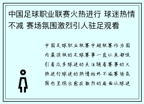中国足球职业联赛火热进行 球迷热情不减 赛场氛围激烈引人驻足观看