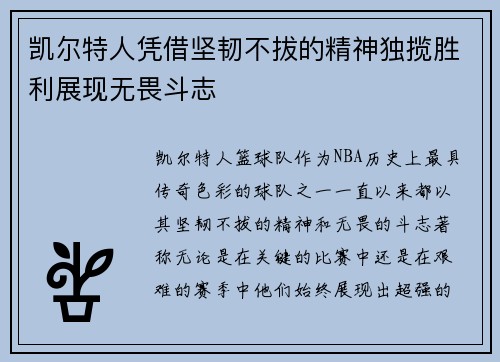 凯尔特人凭借坚韧不拔的精神独揽胜利展现无畏斗志